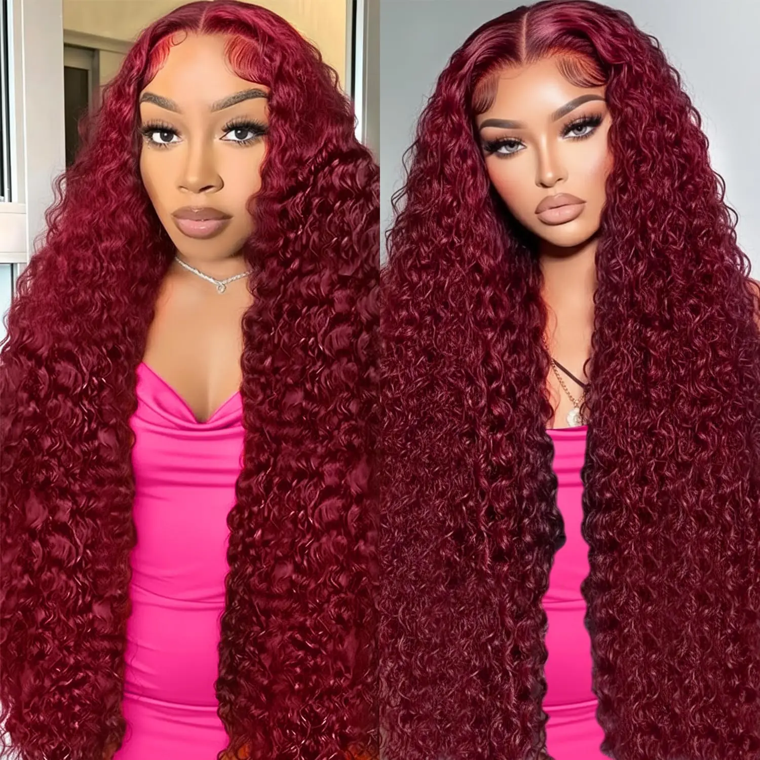[30inch only $118]Zlzlblbl 13x6 Deep Wave Lace Front Wig Human Hair Pre Plucked 99J Burgundy HD Lace Front Wigs Wine Red Colored Transparent Lace Front Wig Human Hair Pre Plucked With Baby Hair tiktokshopspringglowup Kinky Curly Wig