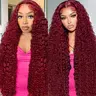 [30inch only $118]Zlzlblbl 13x6 Deep Wave Lace Front Wig Human Hair Pre Plucked 99J Burgundy HD Lace Front Wigs Wine Red Colored Transparent Lace Front Wig Human Hair Pre Plucked With Baby Hair tiktokshopspringglowup Kinky Curly Wig