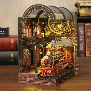 DIY Wooden Book Nook Kit, Retro Pine Wood Bookends, Vintage Handcrafted Home Decor Gift for Adults & DIY Enthusiasts, Made in China