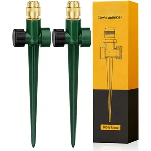 2 Pack Metal Lawn Sprinkler for Yard, Automatic Garden Water Sprinkler on Spike Base, Adjustable Brass Sprinkler Nozzle 360  Large Area Coverage for Lawn Grass Patio Garden Irrigation