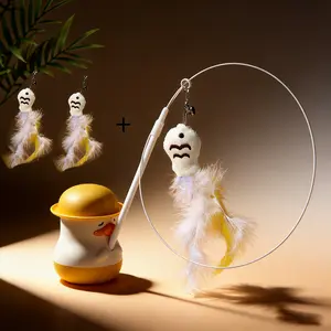 Cat Toy Set， Cat Wand Toys with Suction Cup, Interactive feather Simulation Cat Toy Set,Cat Teaser Cat Toys,Flexible Steel Wire and 3Pcs Replacement Feather Refills with Bells.Cat mint fish toy,Tooth-grinding stick