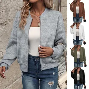 2025 autumn and winter new solid color zipper jacket baseball collar casual coat women