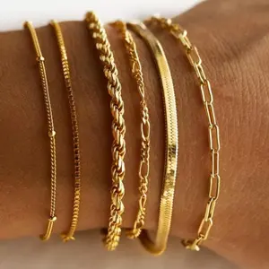 Drperfect  Bracelets for Women Waterproof, Real Plated Bracelet Stack Set Non Tarnish, Trendy Thin Dainty Stackable Cuban Link Paperclip Chain Bracelet Pack Fashion Cute Jewelry Set