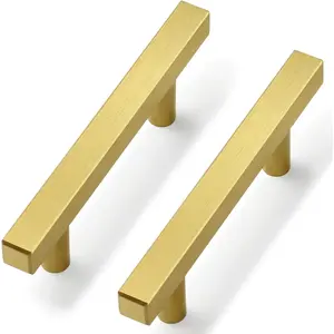 30 Pack  Cabinet Handles 3 Inch Brushed Brass Cabinet Pull Modern Square Drawer Pulls Brass  Dresser Pulls Hardware Kitchen Handles for Cabinets and Drawers, 5" Total Length