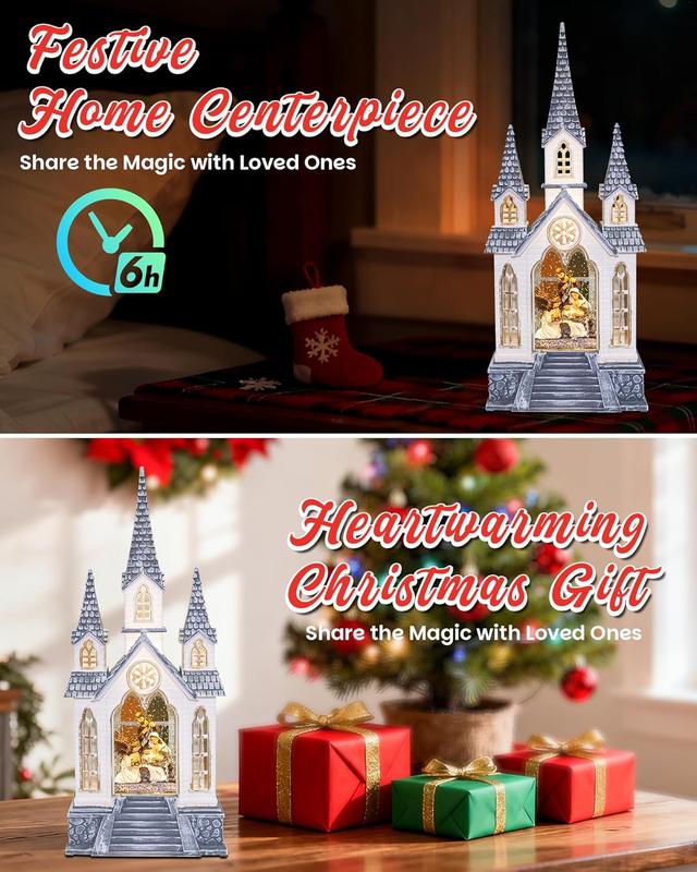 Christmas Church Nativity Snow Globe Light up Snowglobe with Music, 9.84" White Christmas Snow Globes for Kids Adults, 6H Timer & Dual Power, Angle Snowglobes Christmas Decorations Indoor