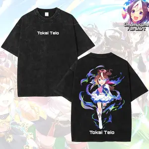 [Uma Musume Fan Shirt] Retro Limited "Run" Tokai Teio - Uma Musume: Pretty Derby 3.0 Oversized Y2K Vintage Acid Washed Tee Anime Graphic Hot Premium Tee for fans Cotton Short-sleeve soft Casual T-Shirt Heavyweight Crewneck Menswear Streetwear Clothes 870