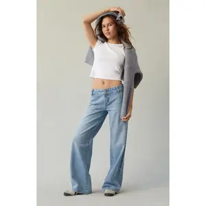 Pacsun Women's Casey Low Rise Baggy Jeans Double Button Light Blue