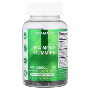 Vitamatic Vegan Sea Moss Gummies, Natural Raspberry, 60 Gummies