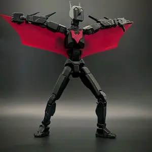 3D Printed Action Figure Poseable Hero with Red Cape and Detailed Design