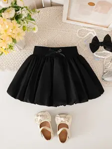 Girls' baby clothes, black satin ruffled skirt with a small bow at the waist and a flared skirt design, perfect for baby girls' birthday gifts, Valentine's Day presents, suitable for kindergarten performances, family gatherings, and daily wear