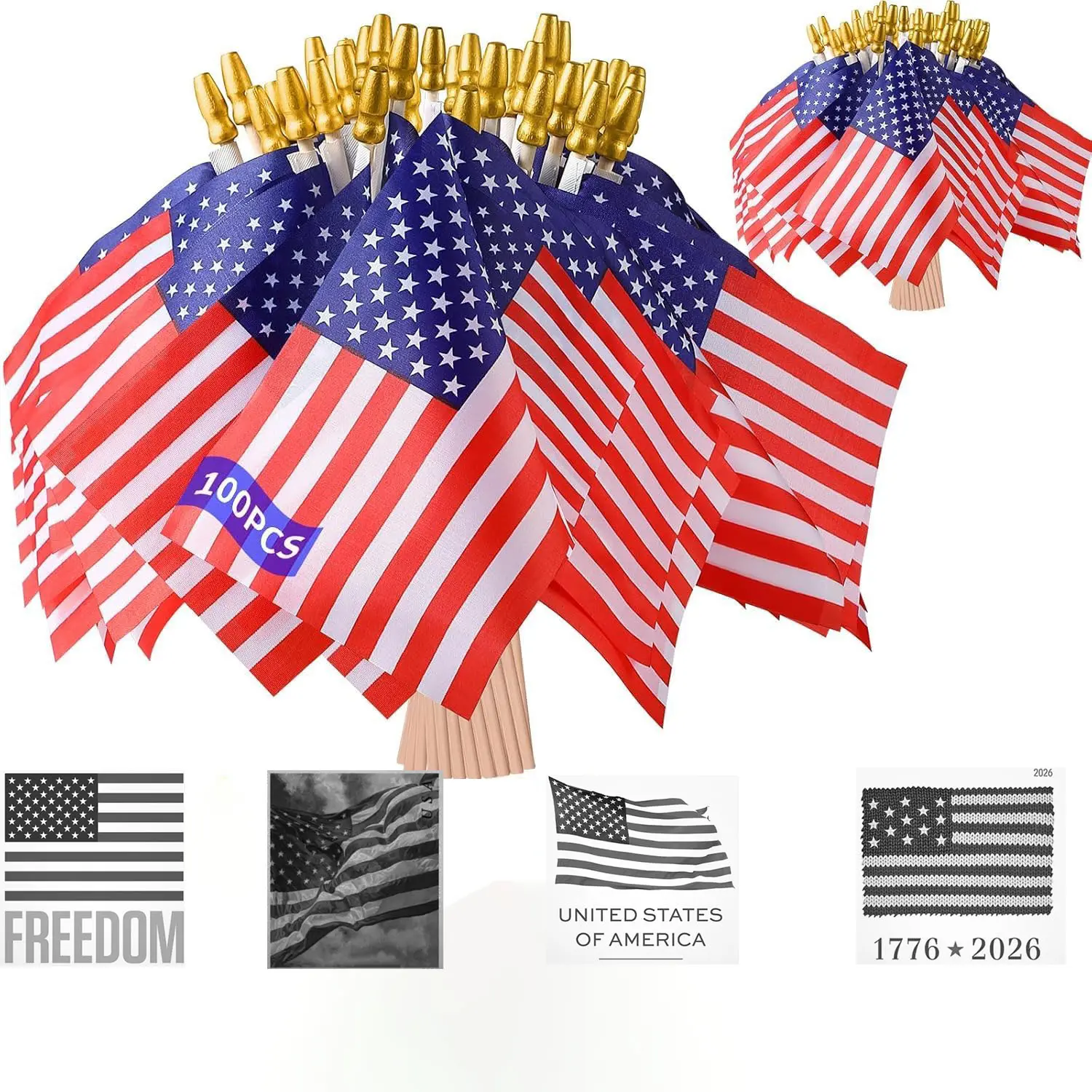 American Flag Stickers Patriotic USA Flag Stickers,1roll-100pcs,Durable PET material for Holiday Party and Gift Wrapping
