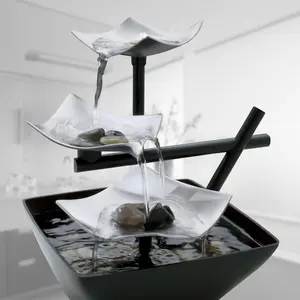 Tabletop Water Fountain, Home Décor Soothing Sound Machine - Automatic Pump, Deep Basin & Natural River Rocks. Indoor Zen