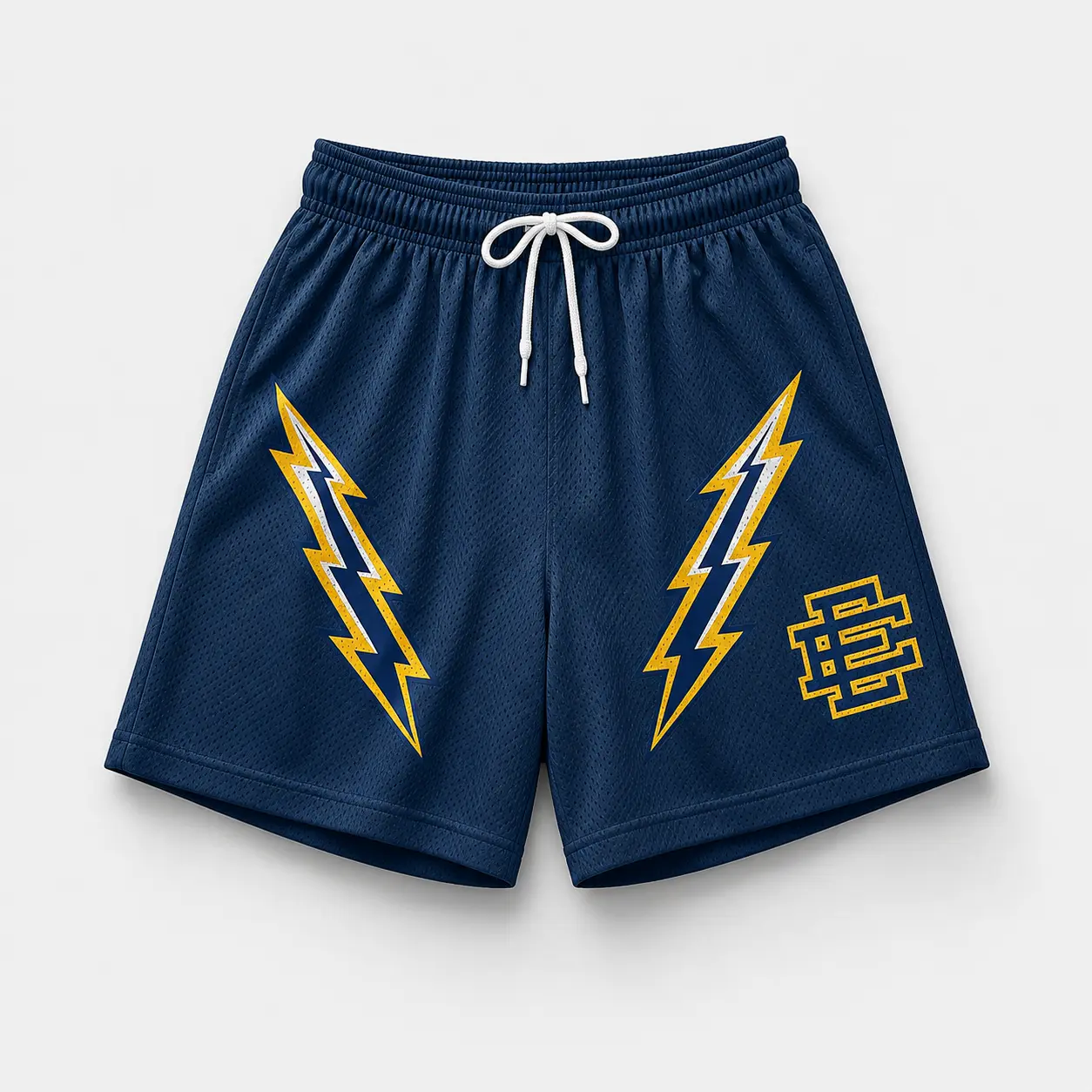 Eric Emanuel Bolt Mesh Shorts, Men's Lightning Graphic Basketball Streetwear Shorts, Athletic Casual Bottoms