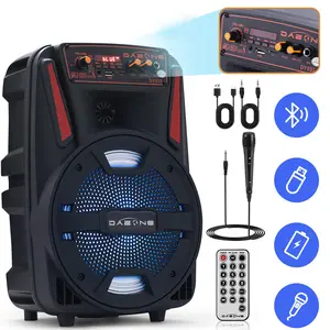Dazone Bluetooth Speaker 8" Heavy Bass  Rechargeable Party Sound System Microphone Remote FM Radio for Home Outdoor Party Holiday Birthday Gifts