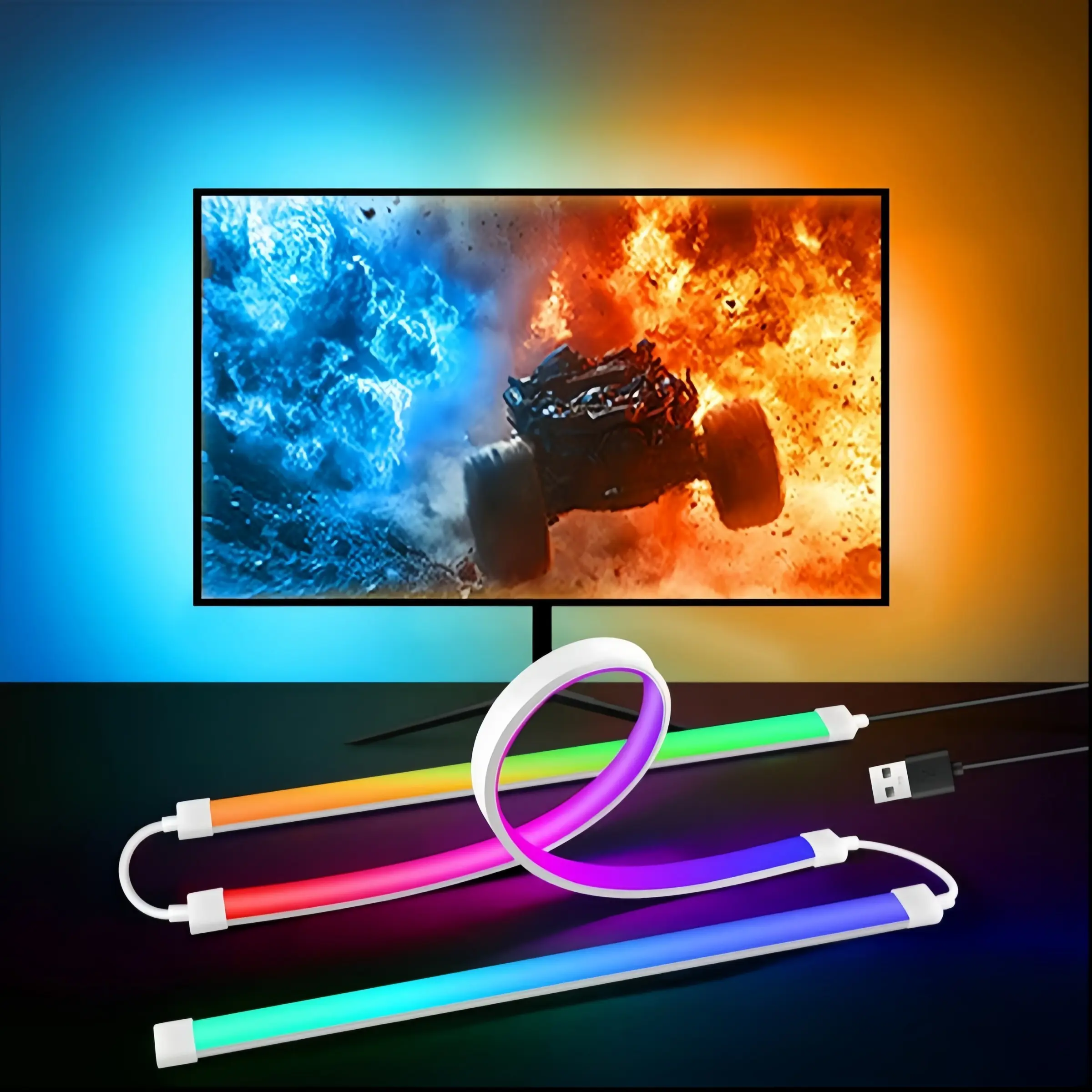 24/32 Inch Smart Rgbic LED Backlight Strip with RGB Lighting Effect for Monitors, USB Powered Light Strip with Wired Control, Easy Installation for Vibrant Home & Office Decor