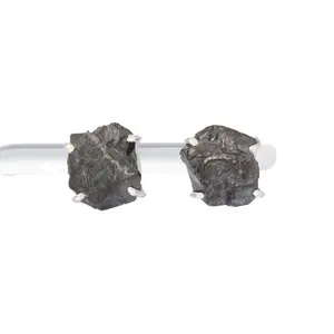 Shungite Raw Natural Earrings in Prong Stud Setting - Sterling Silver