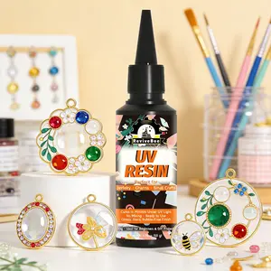 UV glue crystal epoxy resin, perfect for jewelry, ornaments and DIY handmade crafts. It features solvent resistance, yellowing resistance and long-lasting glossy finish. Net weight: 50g per bottle.