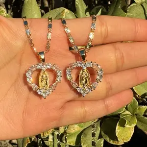 Heart Virgencita Necklace, Heart Guadalupe necklace, gold filled necklace, Virgin Mary necklace, oro laminado, cadena de virgencita