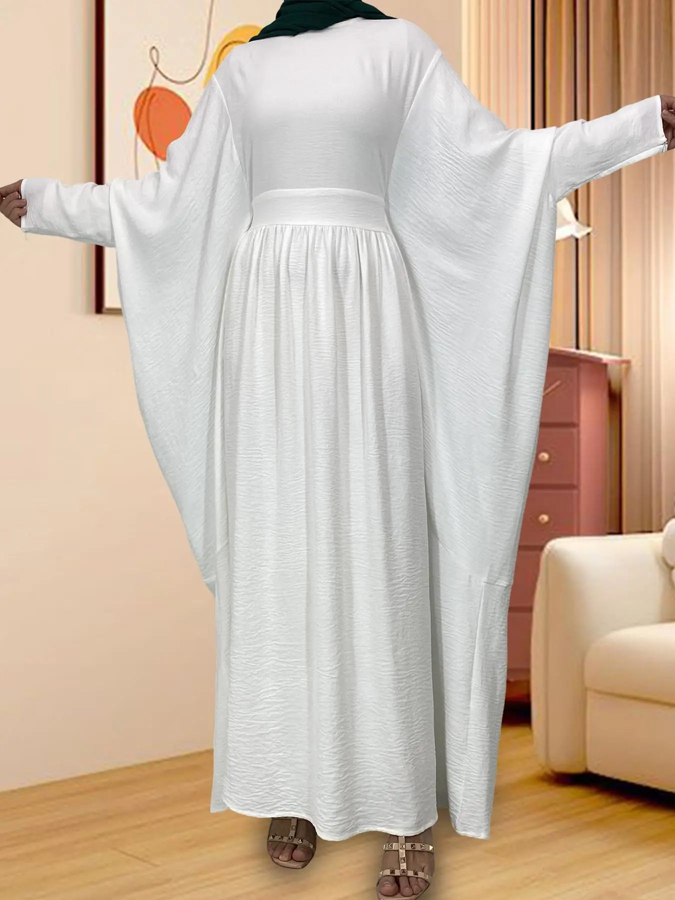 Women's Solid Color Batwing Sleeve Lounge Dress, Casual Comfy Long Sleeve Belted Dress for Daily Wear, Ladies Sleepwear for All Seasons