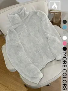 Unisex Fleece Pullover Sweater, Short, Plain, Comfortable Fitted Half-Zip High Neck, Plush Warm Fabric, Casual Daily Wear, Winter Essential, Street Style