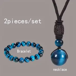 Fashionable blue tiger's eye bracelet and blue tiger's eye pendant necklace. They are the best festive gifts for your beloved ones.