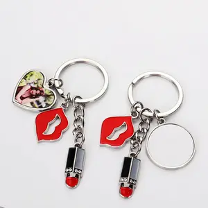 Instar QDYX-MC004 Zinc Alloy Lipstick Pendant Keychain Lightweight Heat Transfer Blank Design Fashionable Metal Keychain for Engagement Gifts