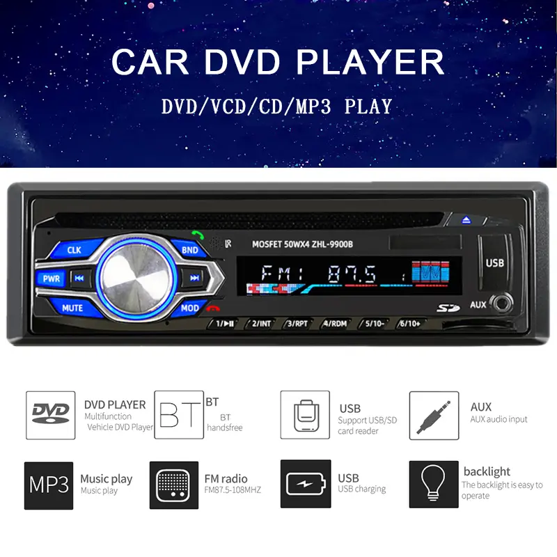 9900B Single Din Car Stereo Bluetooth DVD MP3 Player FM Radio Hands-Free Car Audio Receiver