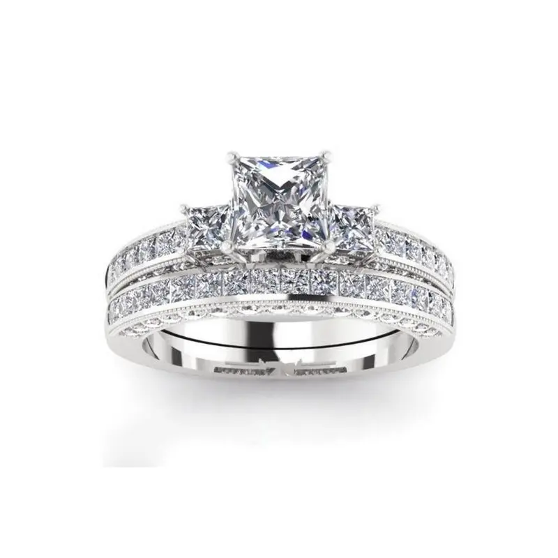 Women's Elegant Classic Artificial Crystal Decorated Ring Set (2pcs/set), Exquisite Trendy Promise Ring Set, Fashionable Jewelry for Women As Gift