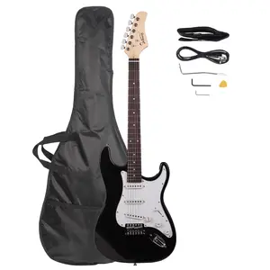 Rosewood Electric Guitar - Black & White, 22-Fret Rosewood Fingerboard, Lightweight Basswood Body, Beginner Guitar Set with Bag, Strap, Tools and Accessories, Guitars