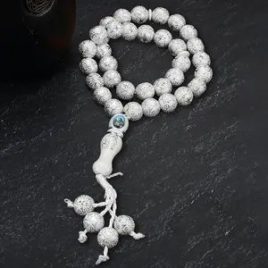 1 Pc 33 Pieces of 12mm White Acrylic Beads with Lotus Pattern, Adorned with Scenery Stickers and Featuring A Hand-knotted Design. These Are Not Only Prayer Supplies But Also Can Be Stacked and Worn, Making Them Perfect Accessories and Gifts