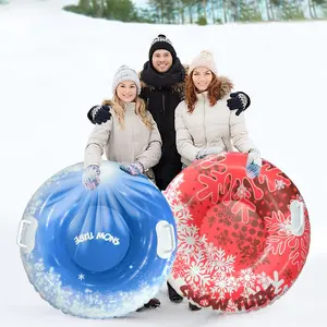 Large Inflatable Snow Tube Sled, PVC Winter Sleigh Toy, Ski Circle with Handles, Portable for Kids Adults, Winter Snow Games