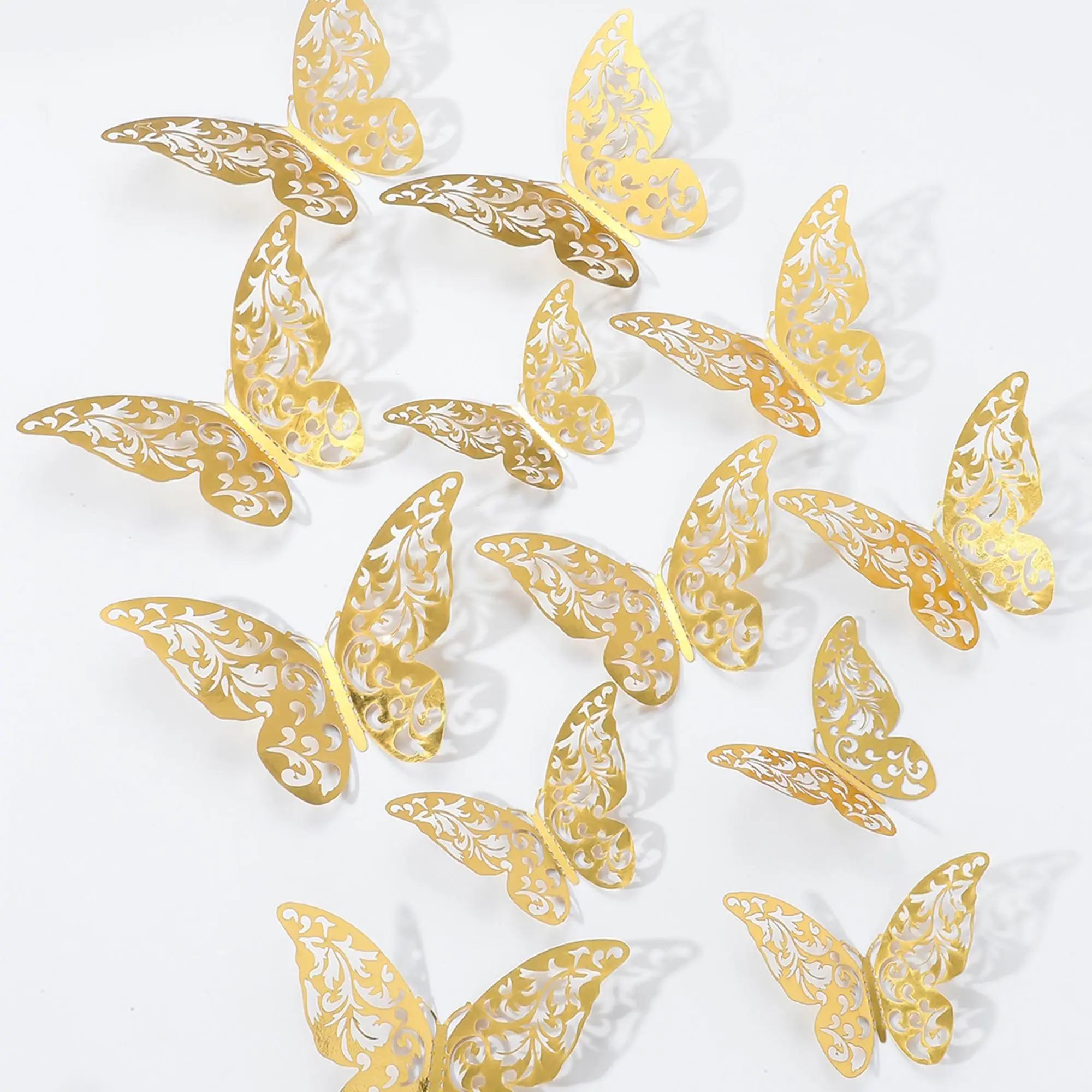 12pcs/set 3D Hollow Out Butterfly Design Wall Sticker, Creative Paper Cake Topper, Backdrop Decorative Decal For Home Bedroom Living Room DIY, Sticker