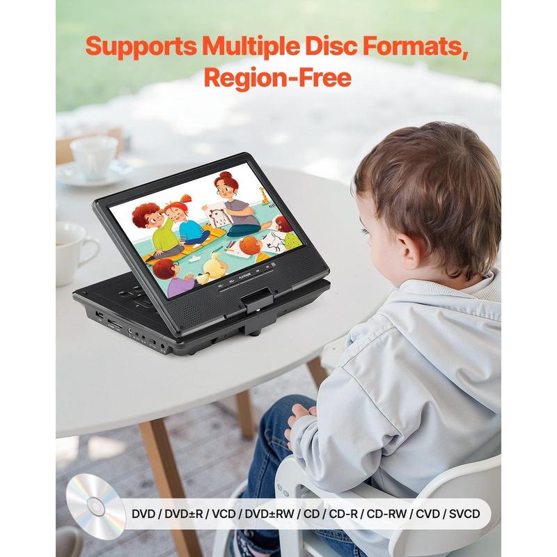 VEVOR Portable DVD Player 9 in HD Swivel Screen 4 Hours-in Battery