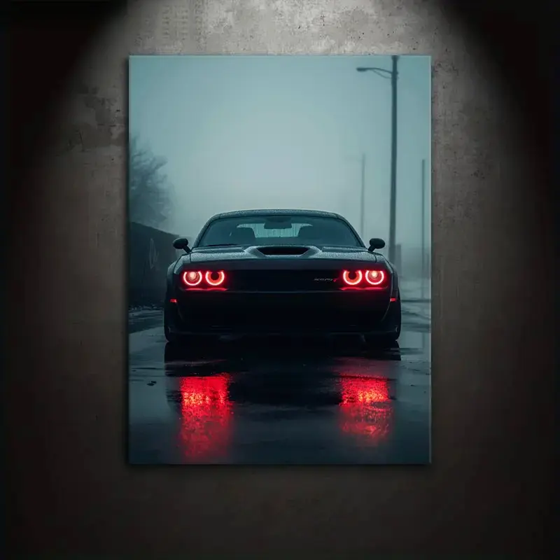 1 set of canvas print posters, realistic art, black Dodge Challenger SRT, perfect gift for muscle car enthusiasts, bedroom, living room, wall decoration