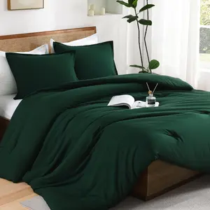 Dark Emerald Green Queen Size Comforter Set, 3 Pieces Forest Green Boho Bedding Sets, Soft Cozy Lightweight Down Alternative All Season Bed Set