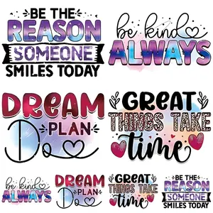 8-Piece Colorful Inspirational Motivational Quote Heat Transfer Stickers, 4 Large & 4 Small, Washable DIY Fashion Iron-On Heart Designs for T-Shirts & Hoodies, Ideal for Customizing Clothes & Accessories