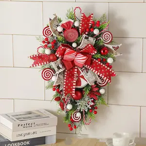 Christmas Wreath Candy Upside Down Tree Garland Artificial Xmas Ornament Plastic 50cm 60cm Home Porch Window Door Wall Hanging Decoration Long Lasting Unique Design