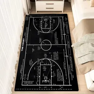 1pc Basketball Court Pattern Fluffy Minimalist Area Rug Polyester 100% Flannel Carpet Non-Slip Rectangle Floor Mat for Living Room Bedroom Kitchen Office Entryway Bedside Rug Washable Car Carpet Mats Perfect Gift for Sports Fans Holiday Decor