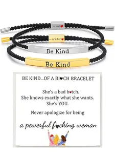 Be Kind of a B Tube Bracelet, Adjustable Hand Bradied Wrap Stainless Steel Handmade Engraved Inspirational Bracelet for Women To My Daughter/Best Friend Inspirational Jewelry Handmade Cuff Bracelets