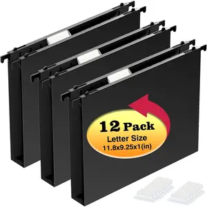 Extra Capacity Plastic Hanging File Folders,12 Reinforced Hang Folder,1 Inch Expansion,Filing Cabinet Folders Letter Size for Bulk Files/Medical Charts (No Sealed, Black)