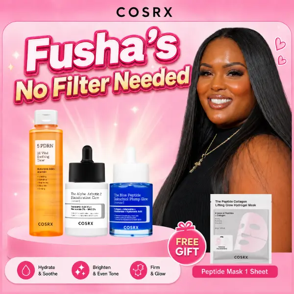 [GWP] [COSRX Official] Fusha’s No Filter Needed  l Blue Copper Peptide Serum 1EA + 5 PDRN Toner 1EA + Alpha-Arbutin 2  Discoloration Serum 1EA + GWP Peptide Hydrogel Mask 1 Sheet l Korean skincare set l K-beauty l Glazed skin