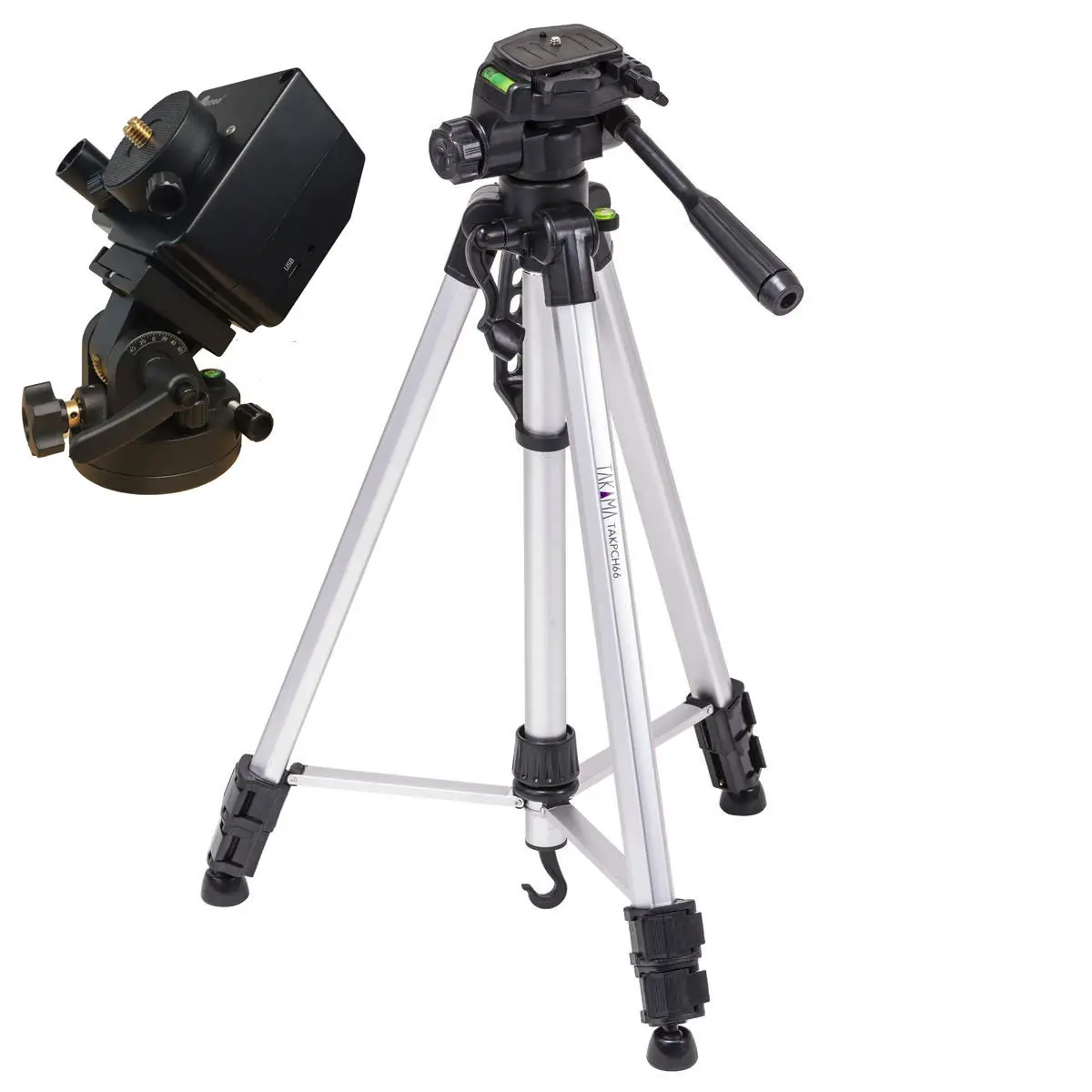 iOptron SkyTracker Pro Camera Mount with Polar Scope, Adjustable Micro Port, Rechargeable Smartphone Compatibility, Detachable Starry Device - Mount Only Bundle With Camera Tripod, Threaded Base