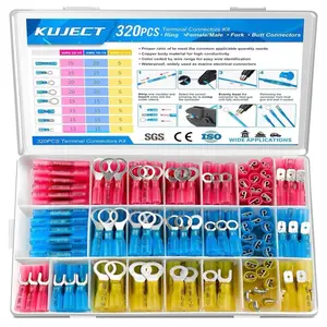 320PCS Heat Shrink Wire Connectors Kit, Electrical Waterproof Crimp Butt Terminals, Insulated Spade Connectors for Automotive Marine Boat Truck, Include Rings Forks Spade Butt Splices