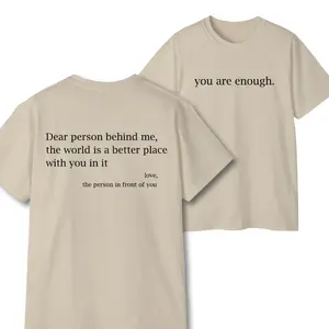 You Are Enough Graphic T-Shirt, Tropical Streetwear for Men, Casual Shortsleeve Graphic Menswear Top, Empathy Treat People Kindness Shirt Letter Print