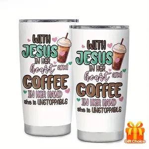 20oz Jesus and Coffee Tumbler - "She Is Unstoppable" Christian Gift for Women - Inspirational Faith Cup for Mom, Wife