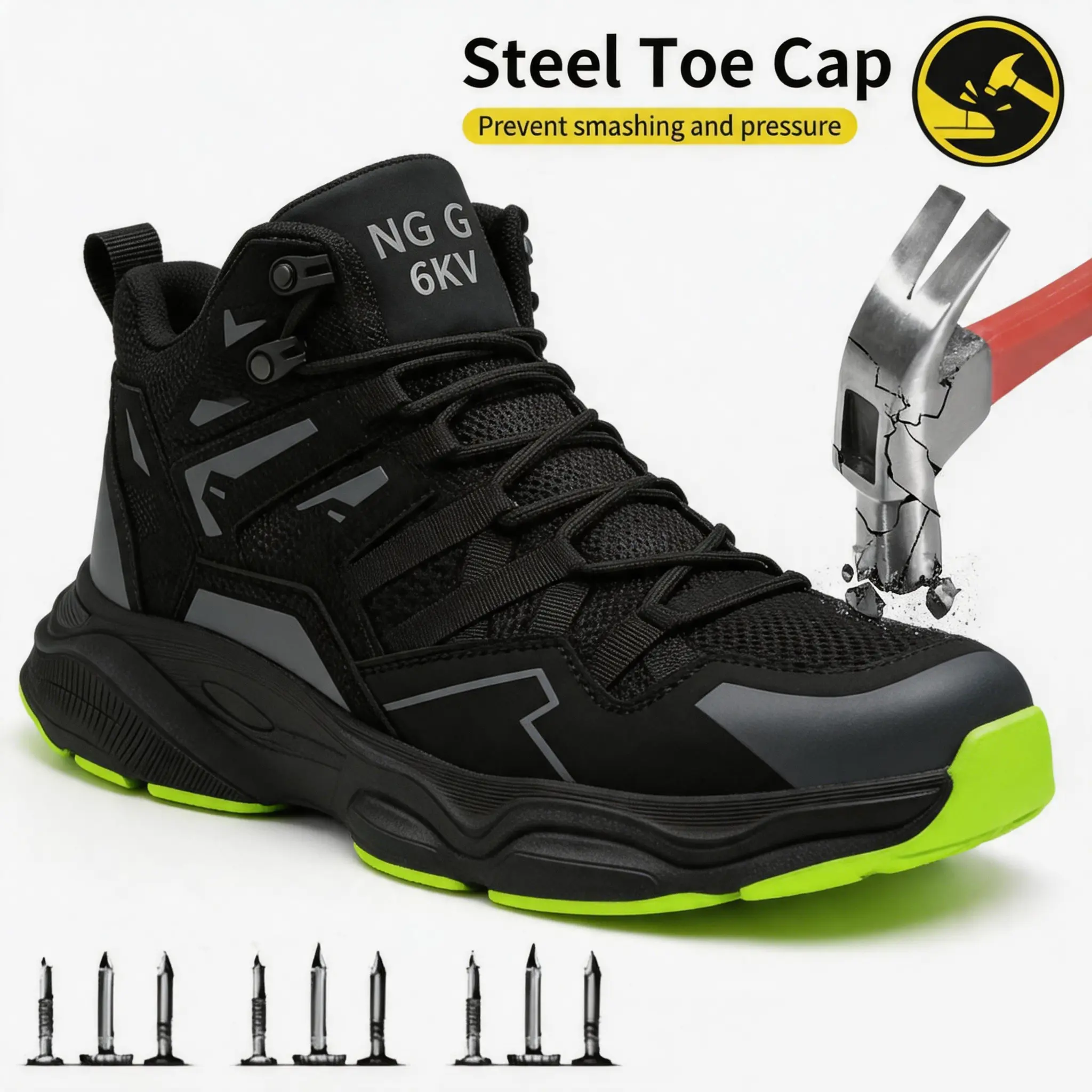 Men's Steel Toe Work Boots - Lightweight & Breathable Mesh Safety Shoes, Minimalist Puncture-Resistant Footwear for Workers, Boot, Minimalist Work & Safety Footwear