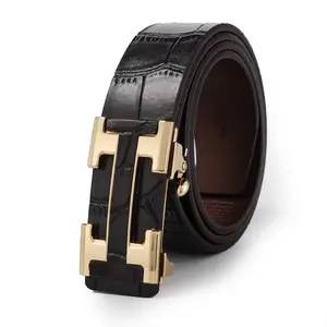 New crocodile pattern men's belt, upgraded version with automatic buckle, casual and versatile genuine leather belt for men