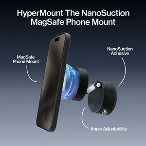 HyperMount Vacuum Mount | 66lb NanoSuction Sticks to Any Surface | MagSafe Phone Mount | 360° Adjustable | Never Blocks Air Vents | Small Portable iPhone Android