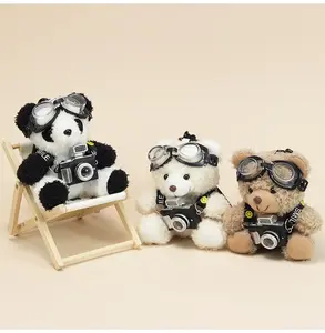 Cute Pilot Plushies - Teddy-Form Stuffed Toy with Camera Theme and Space Glasses, Handbag Decor, Keychain, Female Gift
