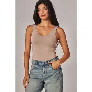 Contour Double Layered Tank Bodysuit - Taupe